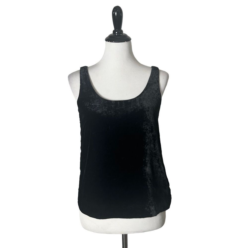 J.Crew 90s Whimsigoth Grunge Scoop Neck Plush Velour Tank Top Shell 0 Black